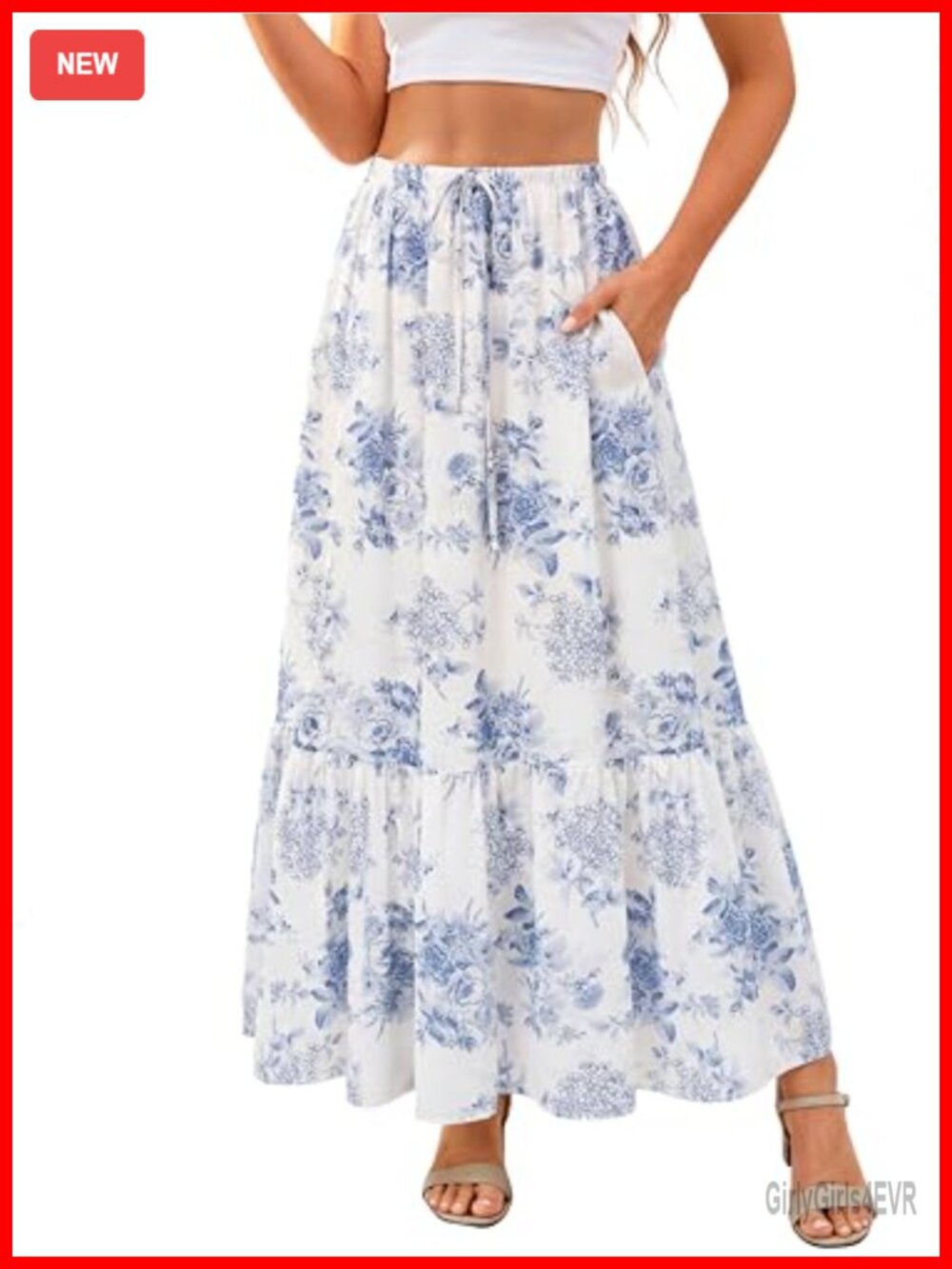 Scarlet Darkness Floral Maxi Skirt Women Ruffle Long Skirt with Pockets